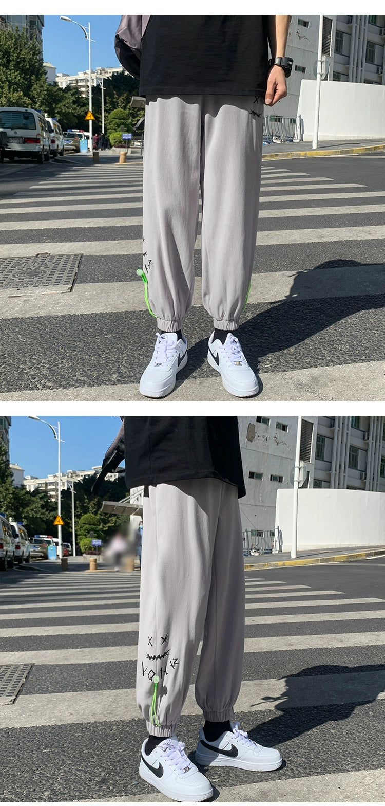 Jogger Pants Casual Long Pants Men's Summer Sports Fashion Brand Handsome Cropped Tooling Boys Ice Silk Spring and Autumn Sweatpants