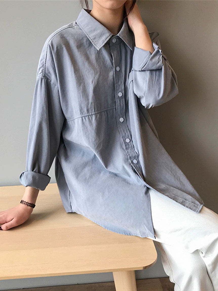 Niche Style K-style Loose Long Sleeves Retro Student Shirt