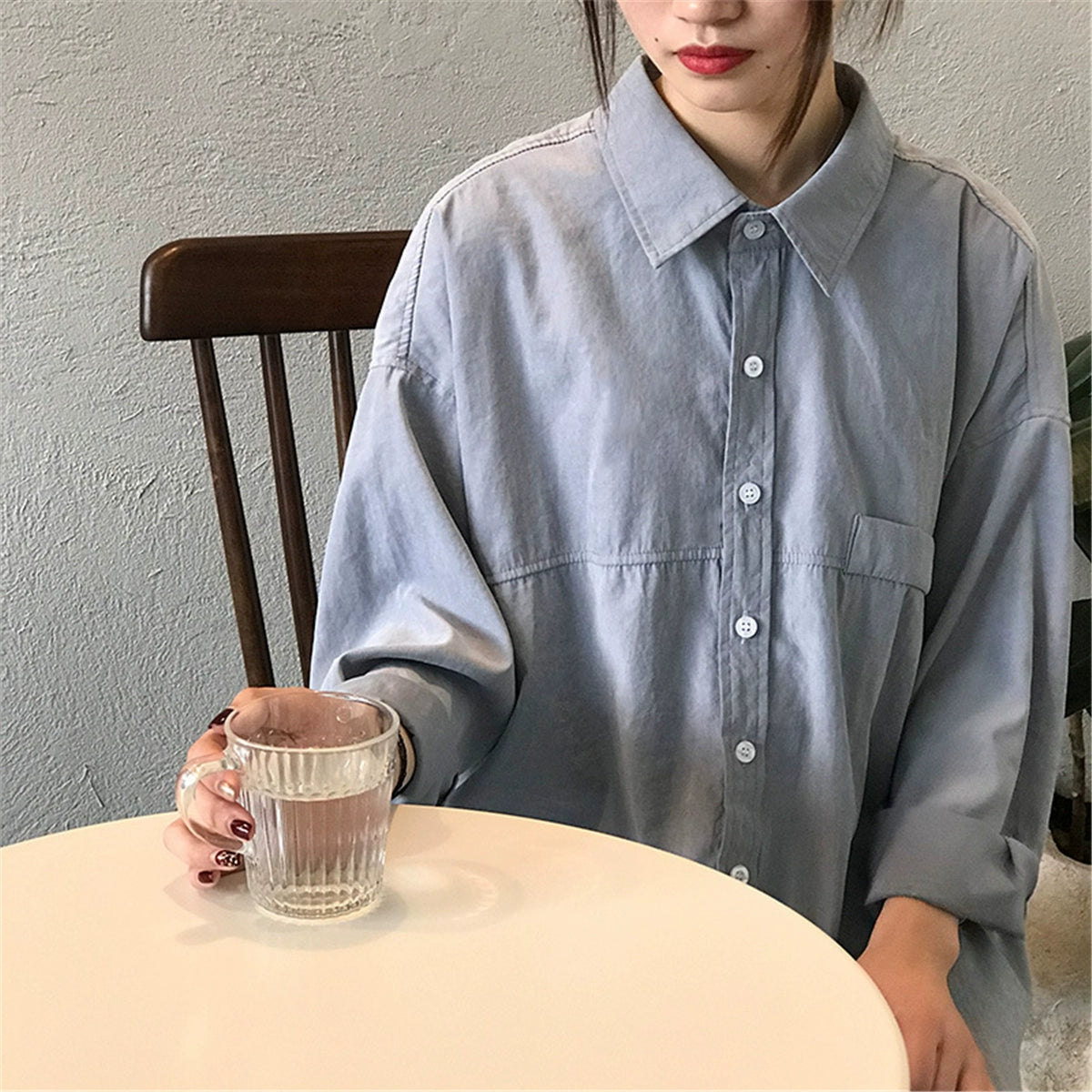 Niche Style K-style Loose Long Sleeves Retro Student Shirt