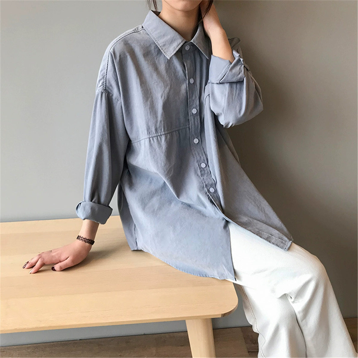 Niche Style K-style Loose Long Sleeves Retro Student Shirt