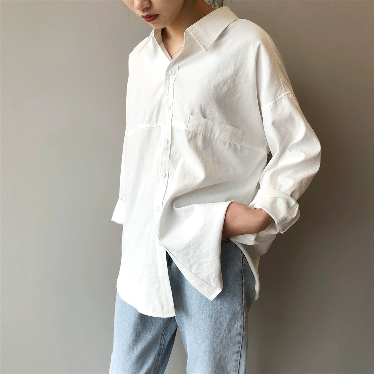 Niche Style K-style Loose Long Sleeves Retro Student Shirt