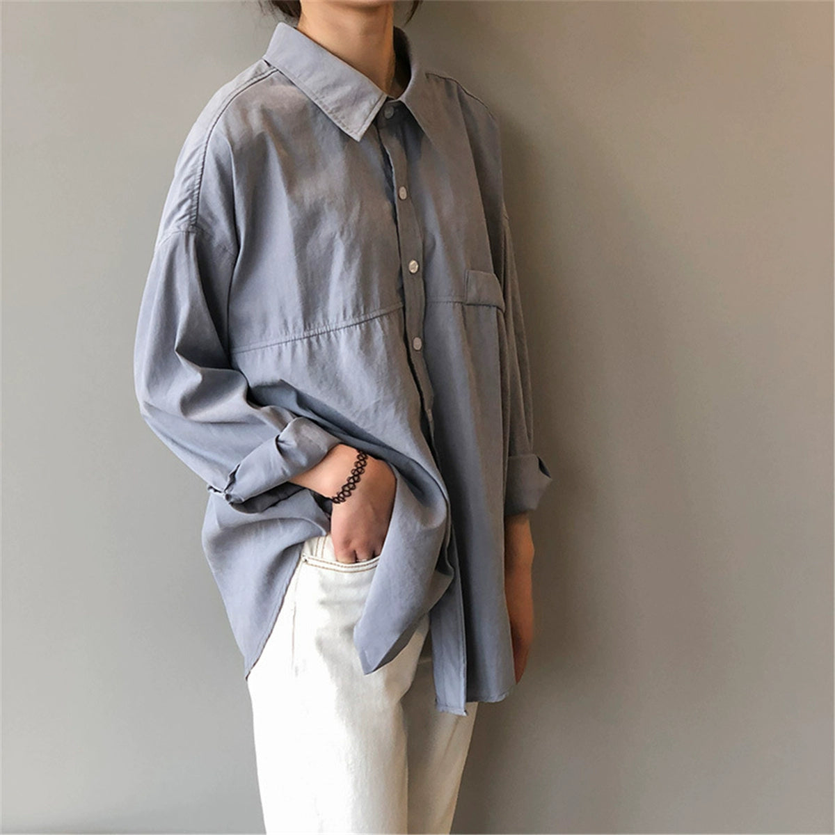 Niche Style K-style Loose Long Sleeves Retro Student Shirt