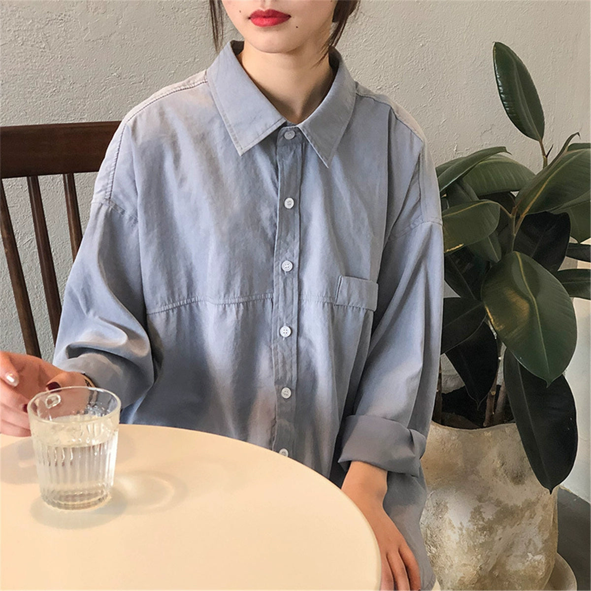 Niche Style K-style Loose Long Sleeves Retro Student Shirt