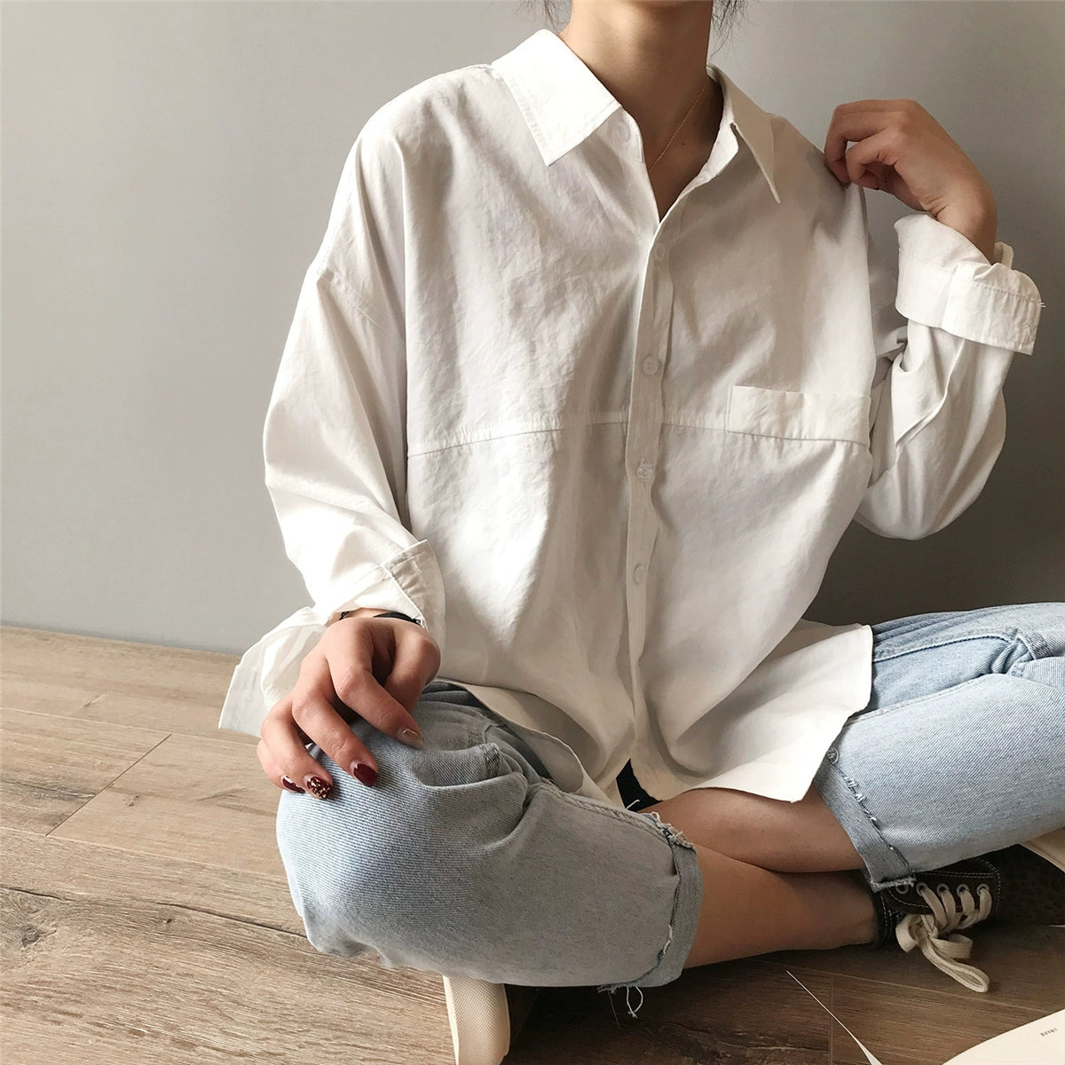 Niche Style K-style Loose Long Sleeves Retro Student Shirt