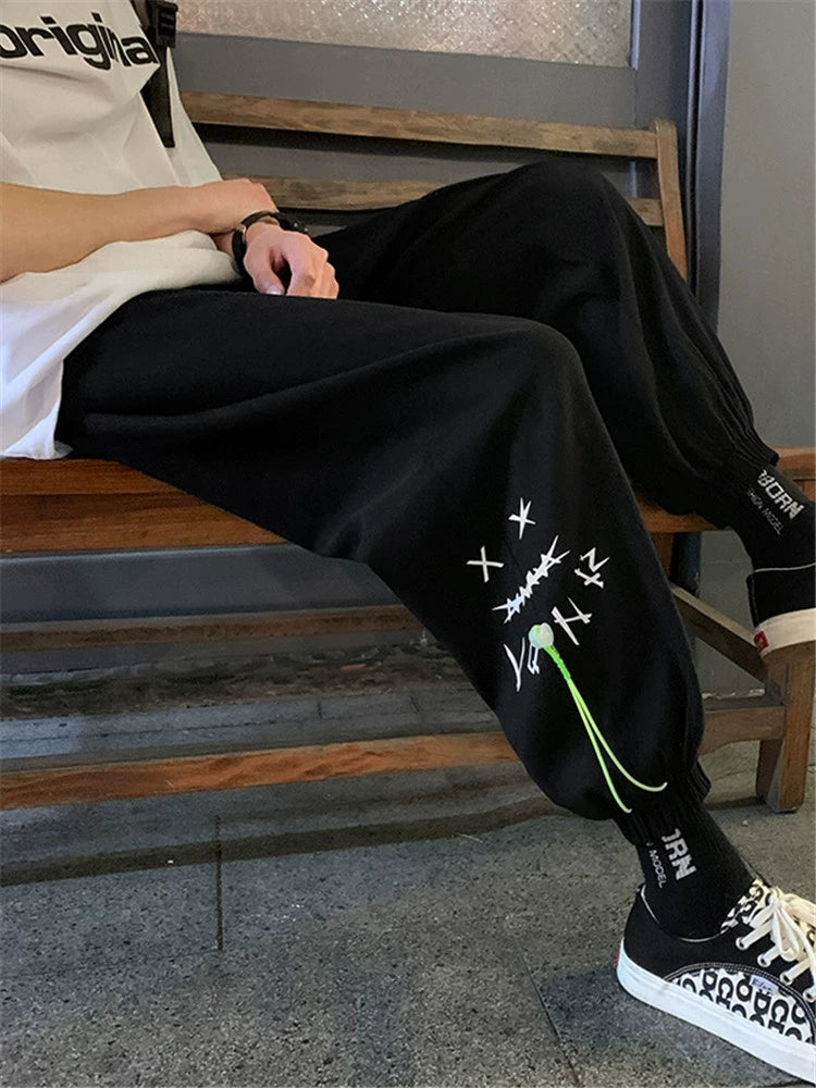 Jogger Pants Casual Long Pants Men's Summer Sports Fashion Brand Handsome Cropped Tooling Boys Ice Silk Spring and Autumn Sweatpants