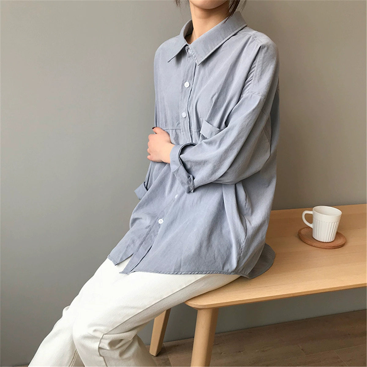 Niche Style K-style Loose Long Sleeves Retro Student Shirt