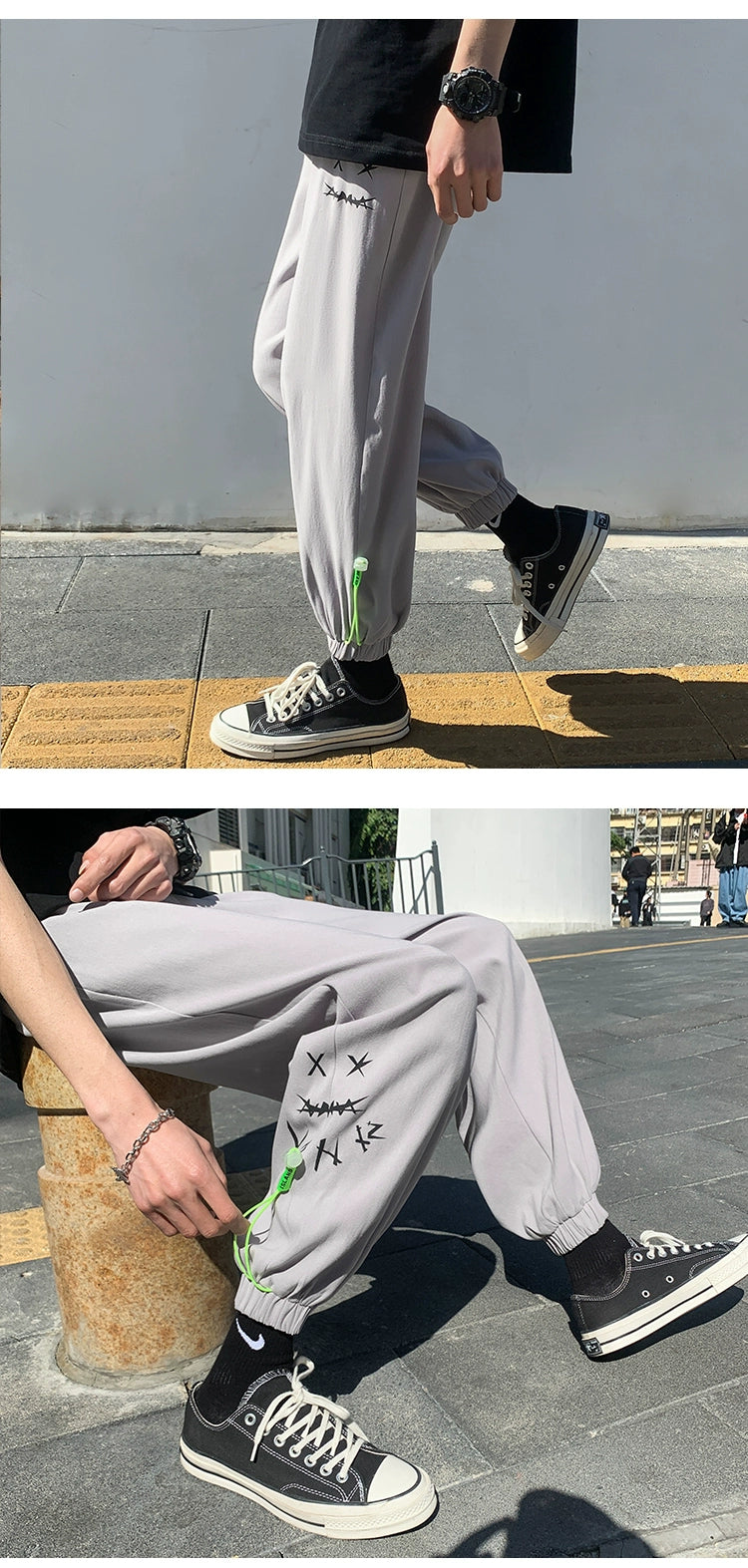 Jogger Pants Casual Long Pants Men's Summer Sports Fashion Brand Handsome Cropped Tooling Boys Ice Silk Spring and Autumn Sweatpants