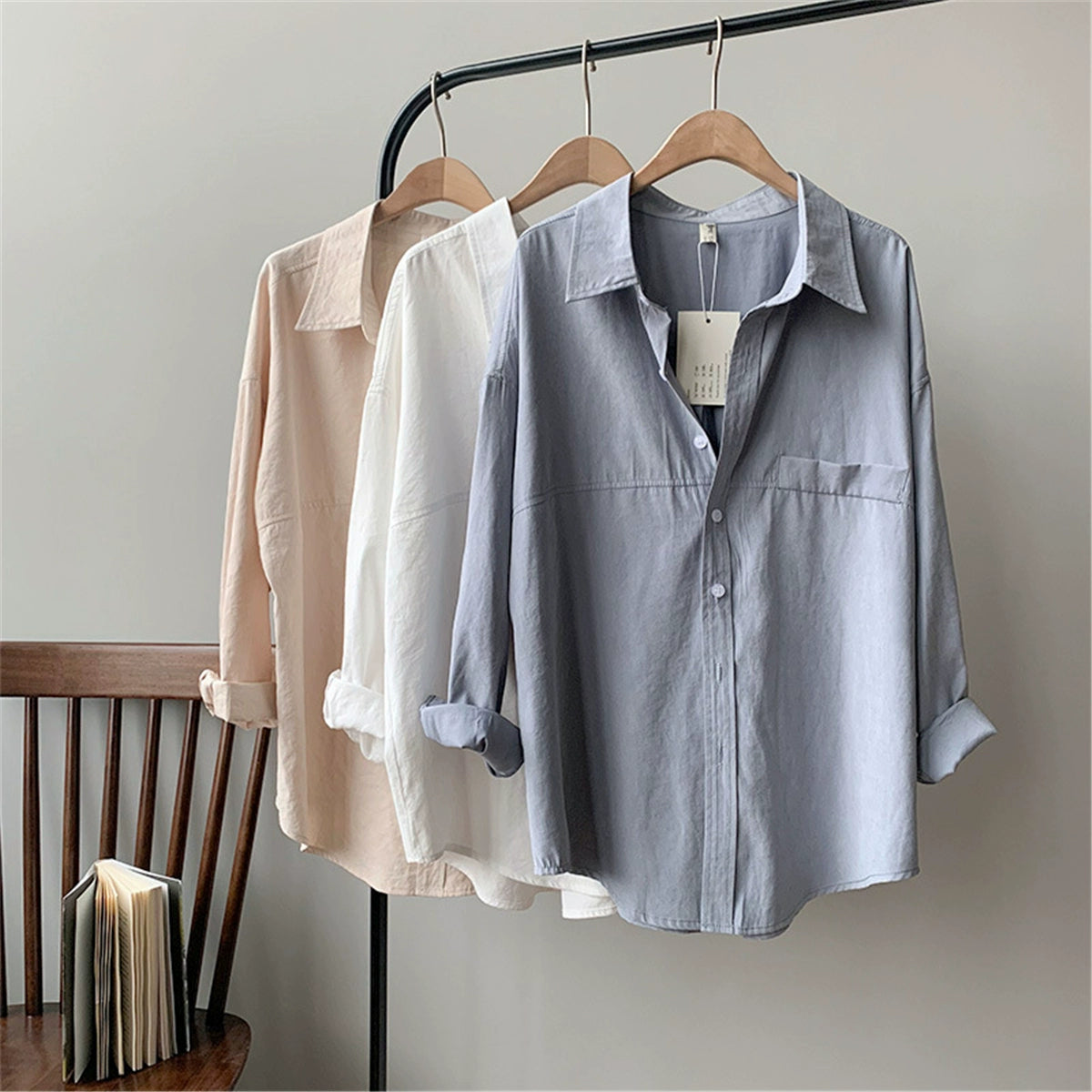 Niche Style K-style Loose Long Sleeves Retro Student Shirt