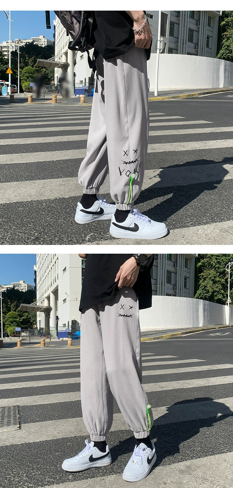 Jogger Pants Casual Long Pants Men's Summer Sports Fashion Brand Handsome Cropped Tooling Boys Ice Silk Spring and Autumn Sweatpants