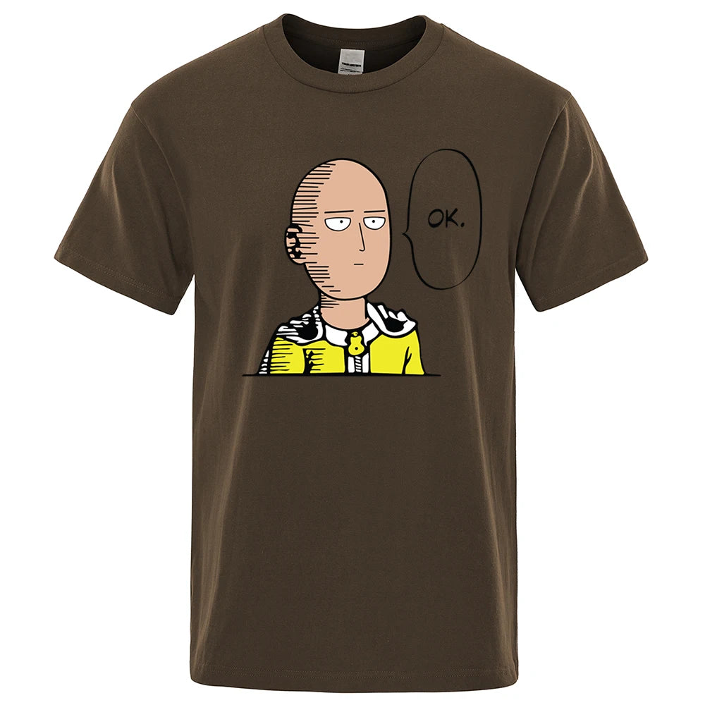 One Punch Man Say Ok Cartoon Male T Shirts Hip Hop Crewneck Short Sleeve Summer Cotton Tops Casual Sweat Oversized T-Shirts Mens