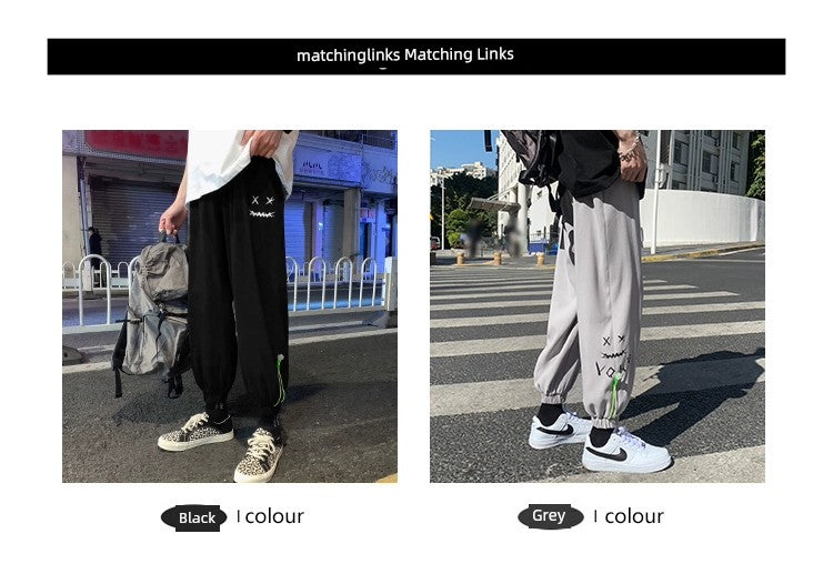 Jogger Pants Casual Long Pants Men's Summer Sports Fashion Brand Handsome Cropped Tooling Boys Ice Silk Spring and Autumn Sweatpants