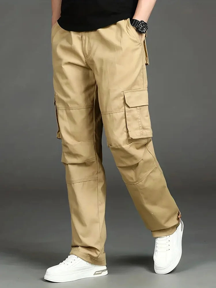 Solind Cotton Multi Flap Pockets Men's Straight Leg Cargo Pants Loose Casual Outdoor Pants Men's Work Pants For Hiking Tactical