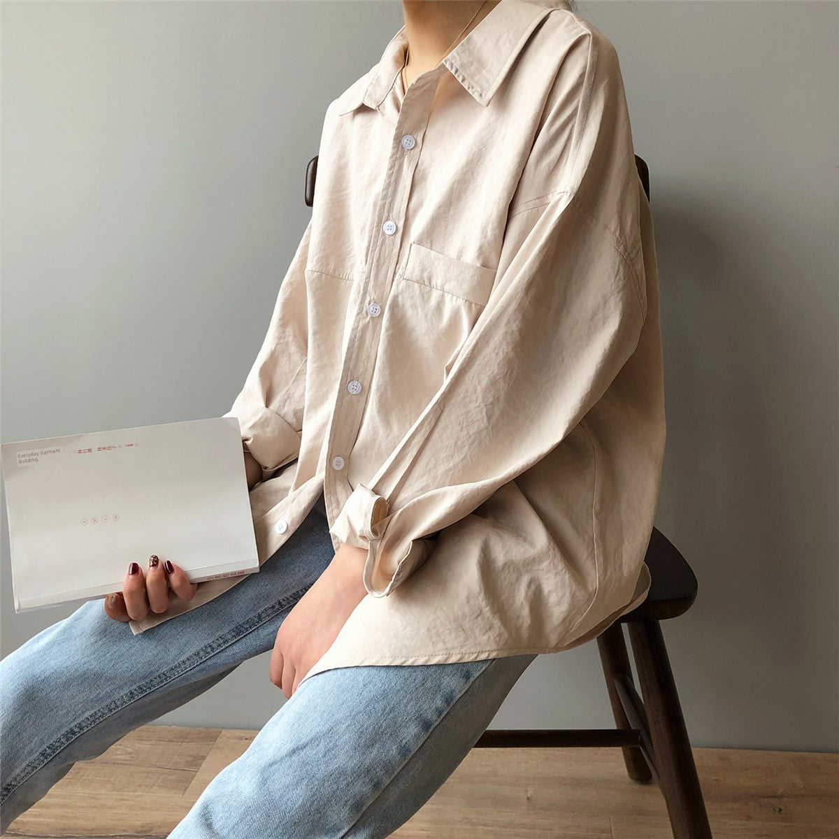 Niche Style K-style Loose Long Sleeves Retro Student Shirt