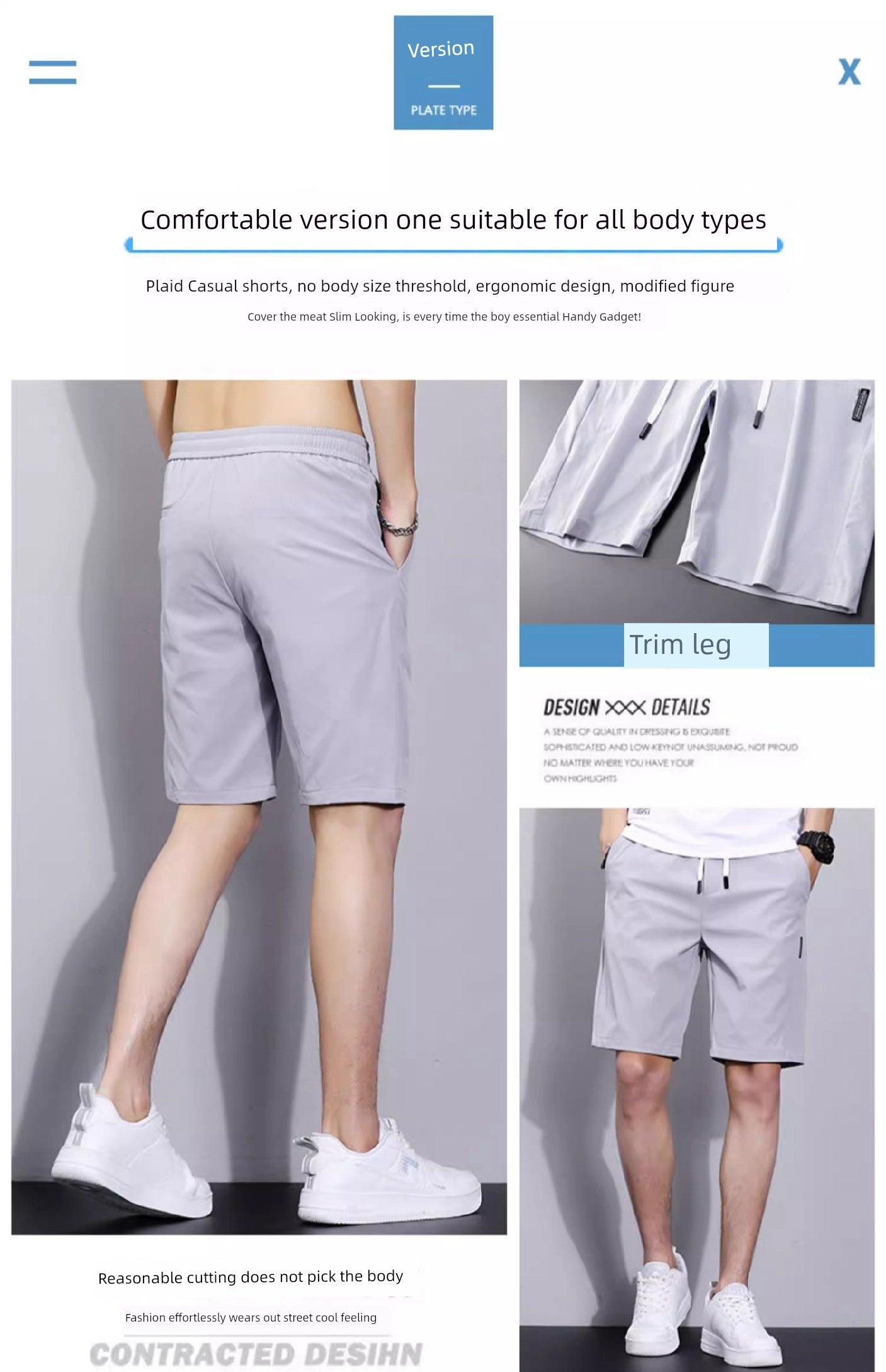 Half Length Ice Silk Beach Outwear Oversized Casual Shorts