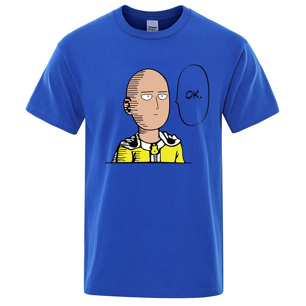 One Punch Man Say Ok Cartoon Male T Shirts Hip Hop Crewneck Short Sleeve Summer Cotton Tops Casual Sweat Oversized T-Shirts Mens