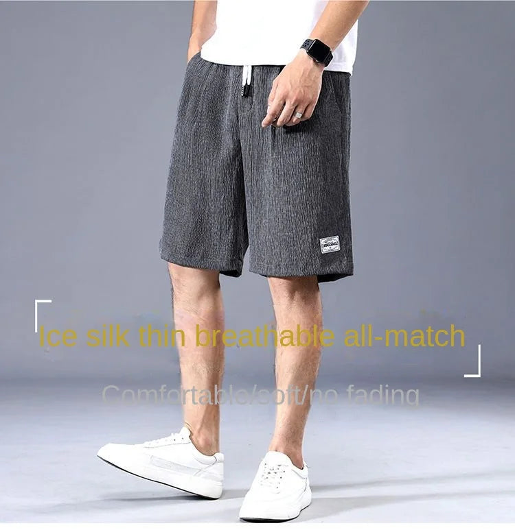 Summer Ice Silk Shorts Men's Thin Sports Casual Loose Fashion Trend Cool Breathable Straight Leg Pants