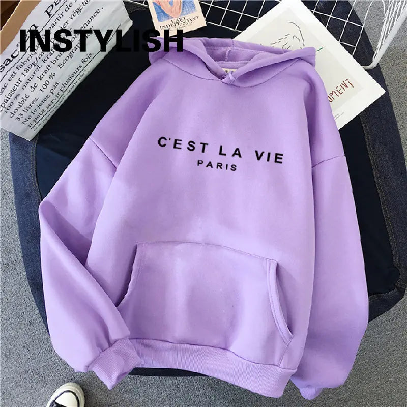 Women Casual Print Loose Hoodies Spring Long Sleeve Hooded Sweatshirt Harajuku Simple Tops Lazy Style Pullover 2023 Streetwear