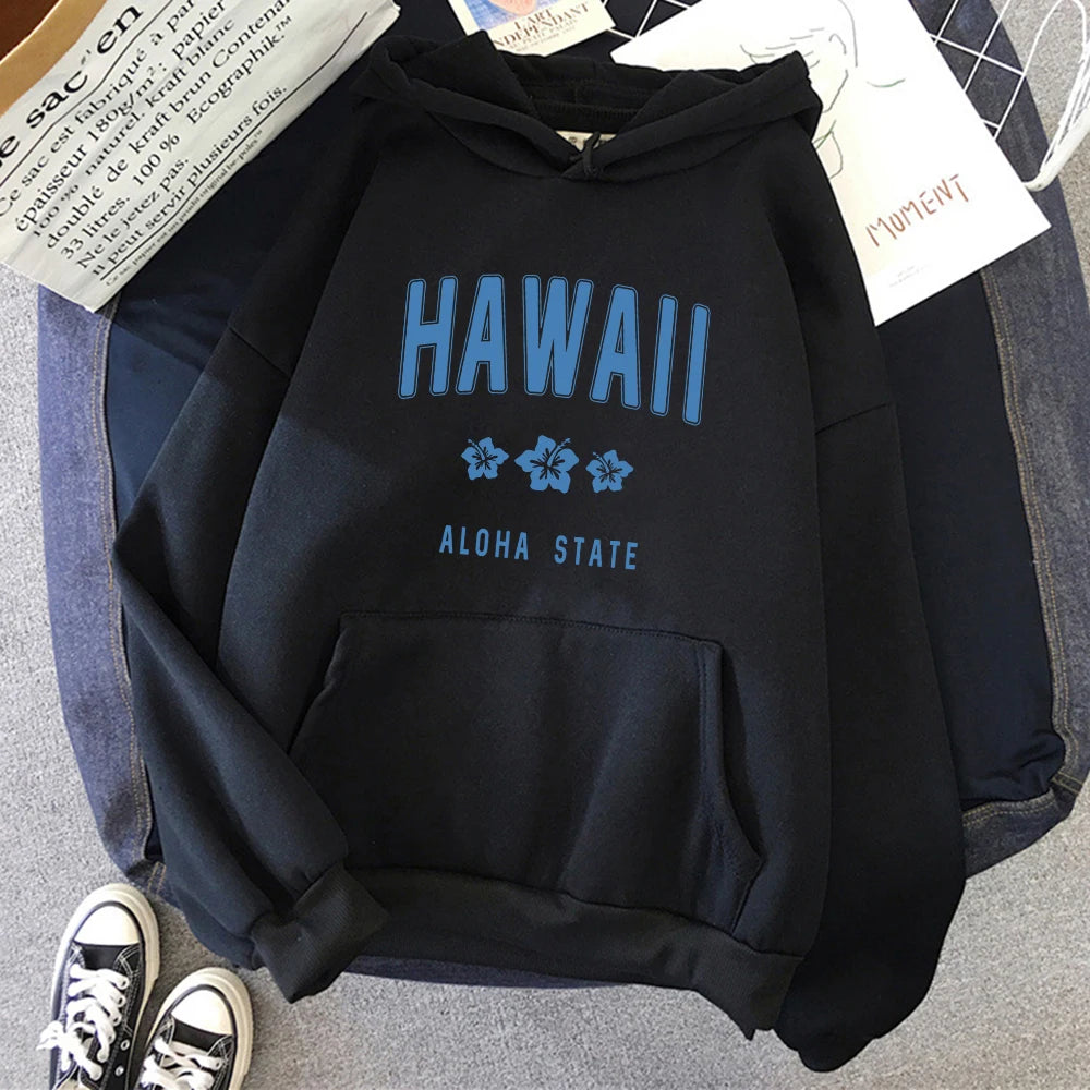 Hawaii Aloha State Letter Printed Clothes Female Hip Hop Street Hoodies Casual Fashion Sweatshirt Comfortable Loose Womens Hoody