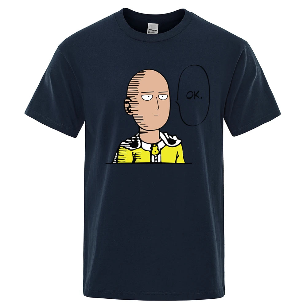 One Punch Man Say Ok Cartoon Male T Shirts Hip Hop Crewneck Short Sleeve Summer Cotton Tops Casual Sweat Oversized T-Shirts Mens