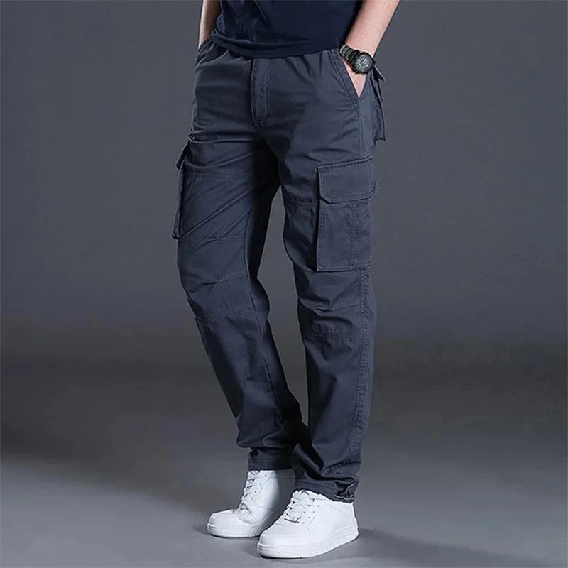 Solind Cotton Multi Flap Pockets Men's Straight Leg Cargo Pants Loose Casual Outdoor Pants Men's Work Pants For Hiking Tactical