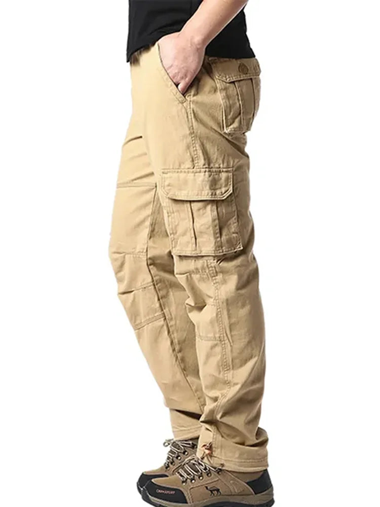 Solind Cotton Multi Flap Pockets Men's Straight Leg Cargo Pants Loose Casual Outdoor Pants Men's Work Pants For Hiking Tactical