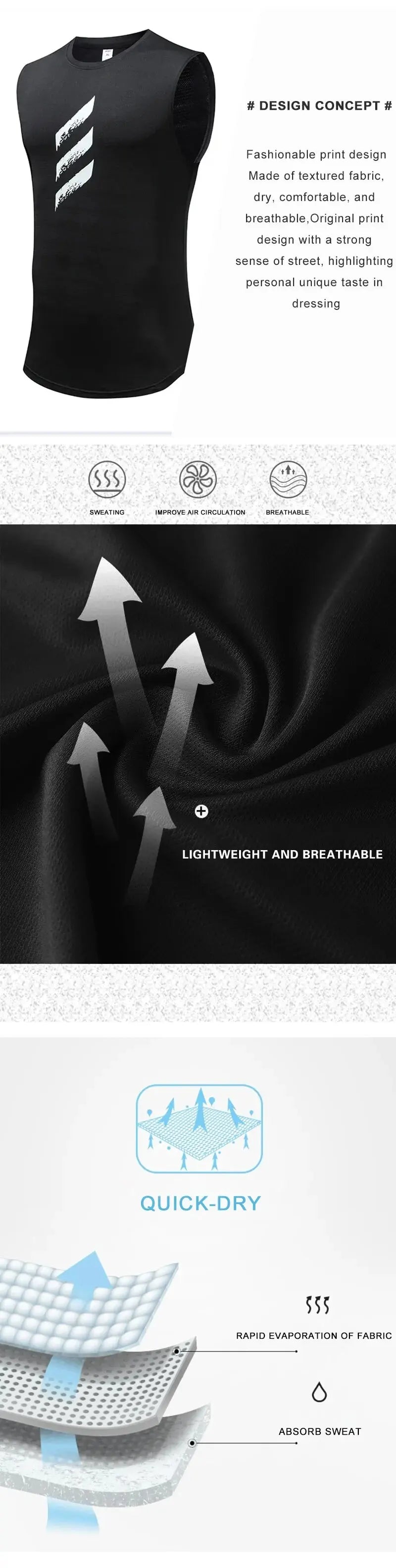 2024 Summer Men's New Quick-Drying Breathable Loose Fitness Sleeveless Training Vest T-Shirt Sports Casual Trend Daily Tops