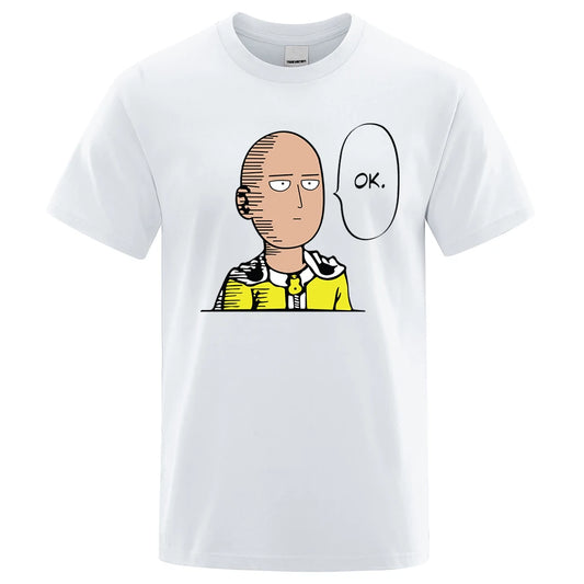 One Punch Man Say Ok Cartoon Male T Shirts Hip Hop Crewneck Short Sleeve Summer Cotton Tops Casual Sweat Oversized T-Shirts Mens